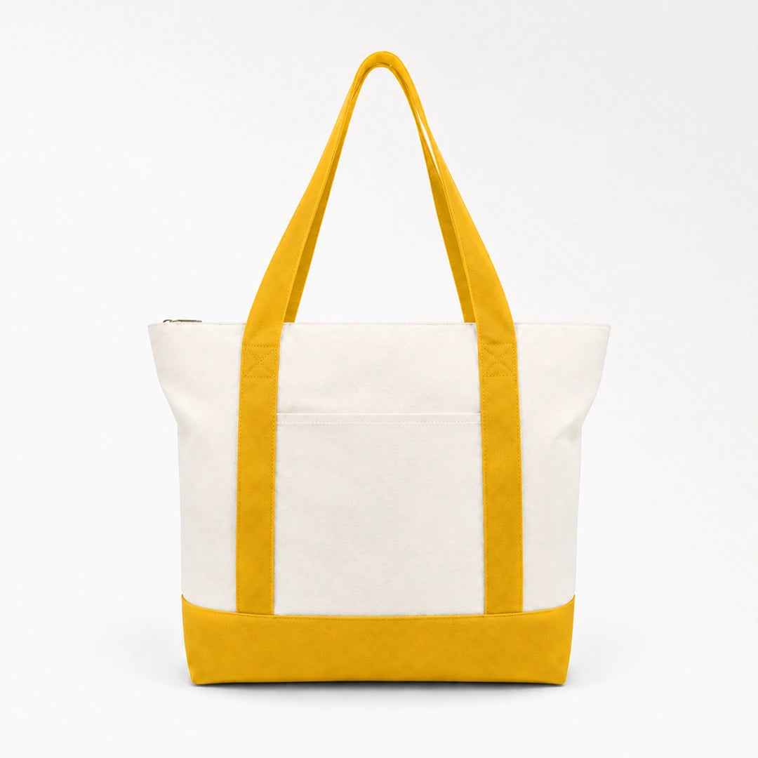 Custom two tone canvas tote bag in yellow and white