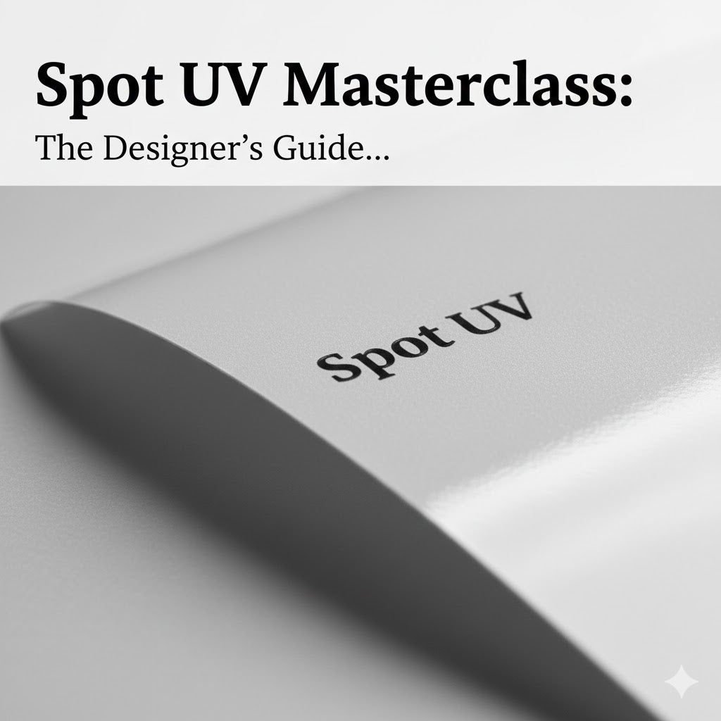 Close-up of a matte black box showing a high-gloss, raised Spot UV logo, illustrating the difference and tactile effect.