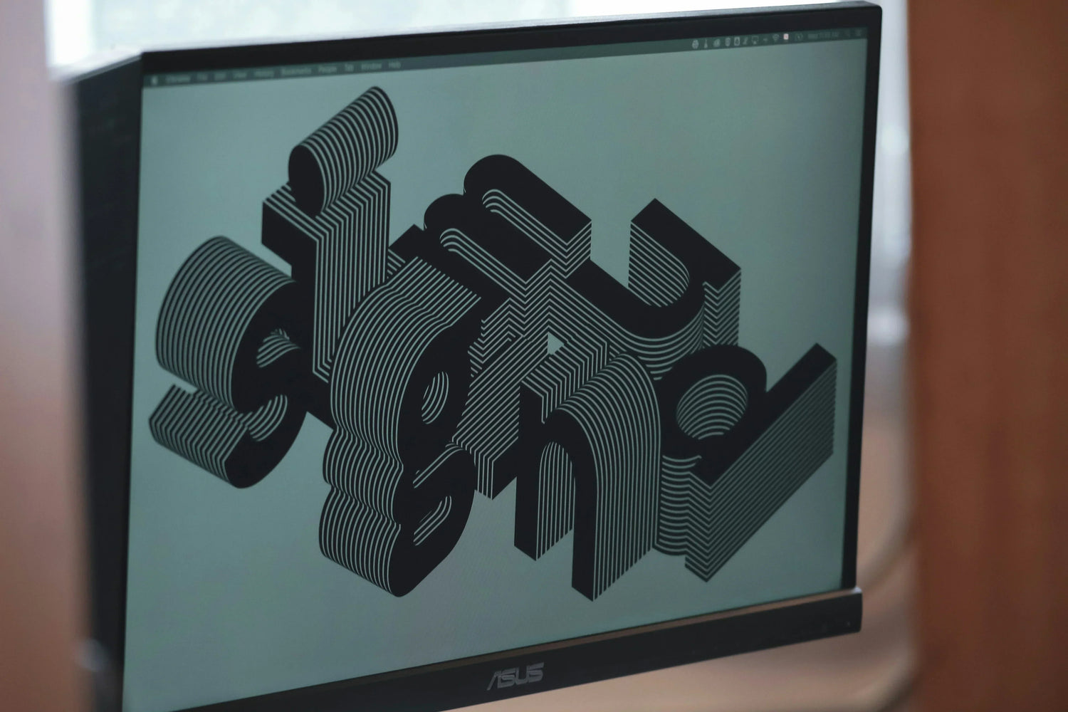 Computer screen showing 3D graphic design after using software to convert any image to vector