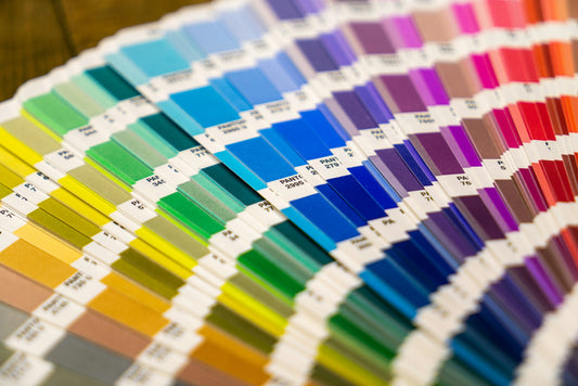 Colour swatch palette showing CMYK shades, illustrating which colour mode is used for printing with accurate results.