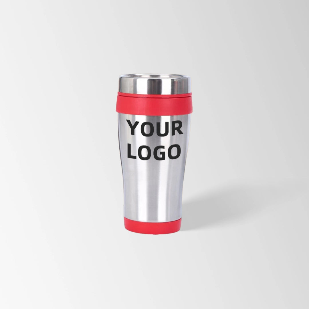 Red insulated travel tumbler custom logo