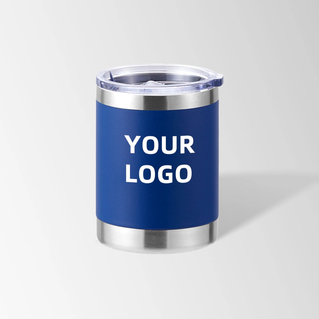 Dark blue travel coffee tumbler custom logo