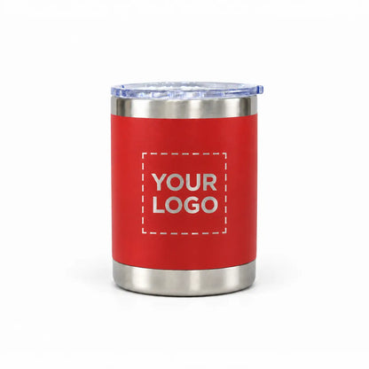 10 oz custom red stainless steel lowball tumbler