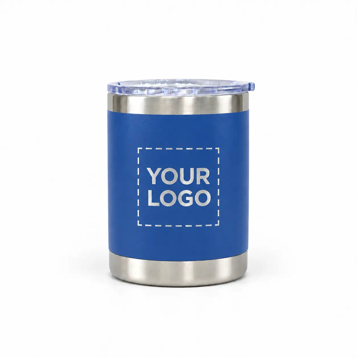 10 oz custom royal blue stainless steel lowball tumbler
