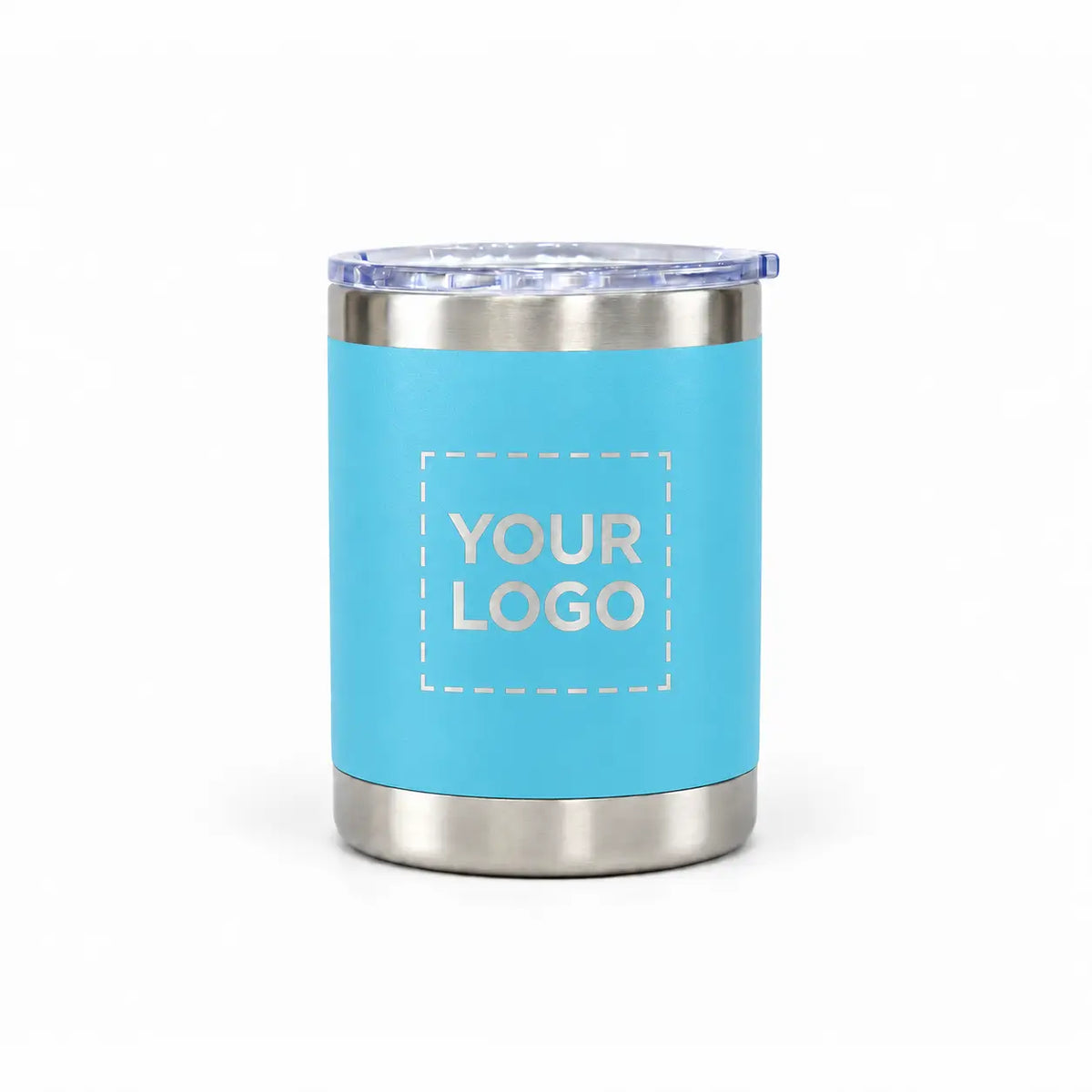 10 oz custom sky blue stainless steel lowball tumbler