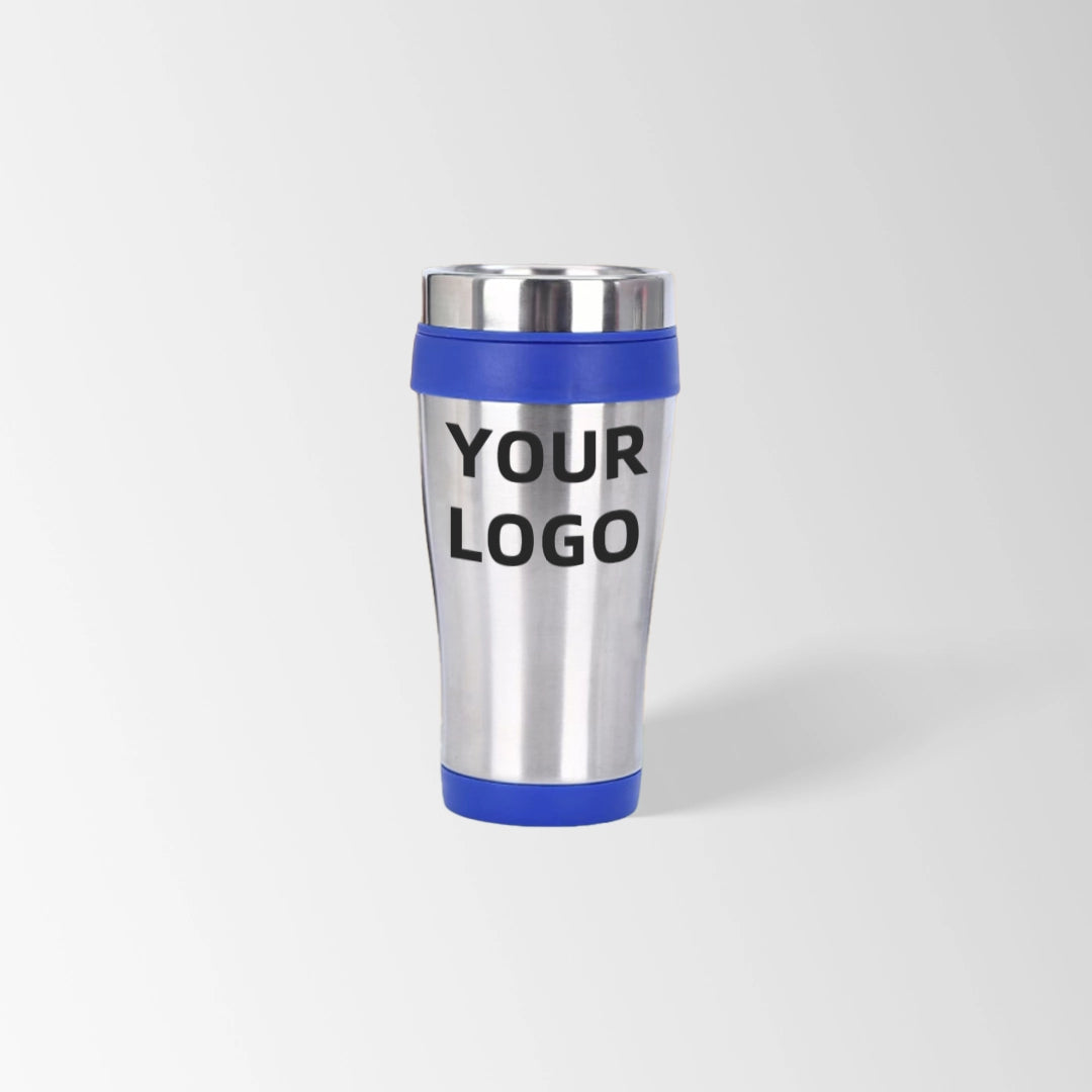 Royal blue insulated travel tumbler custom logo