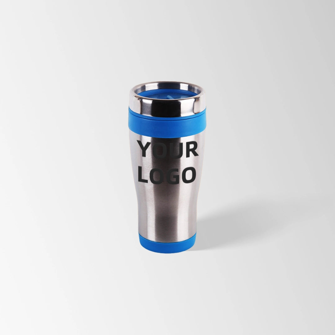 Light blue insulated travel tumbler custom logo
