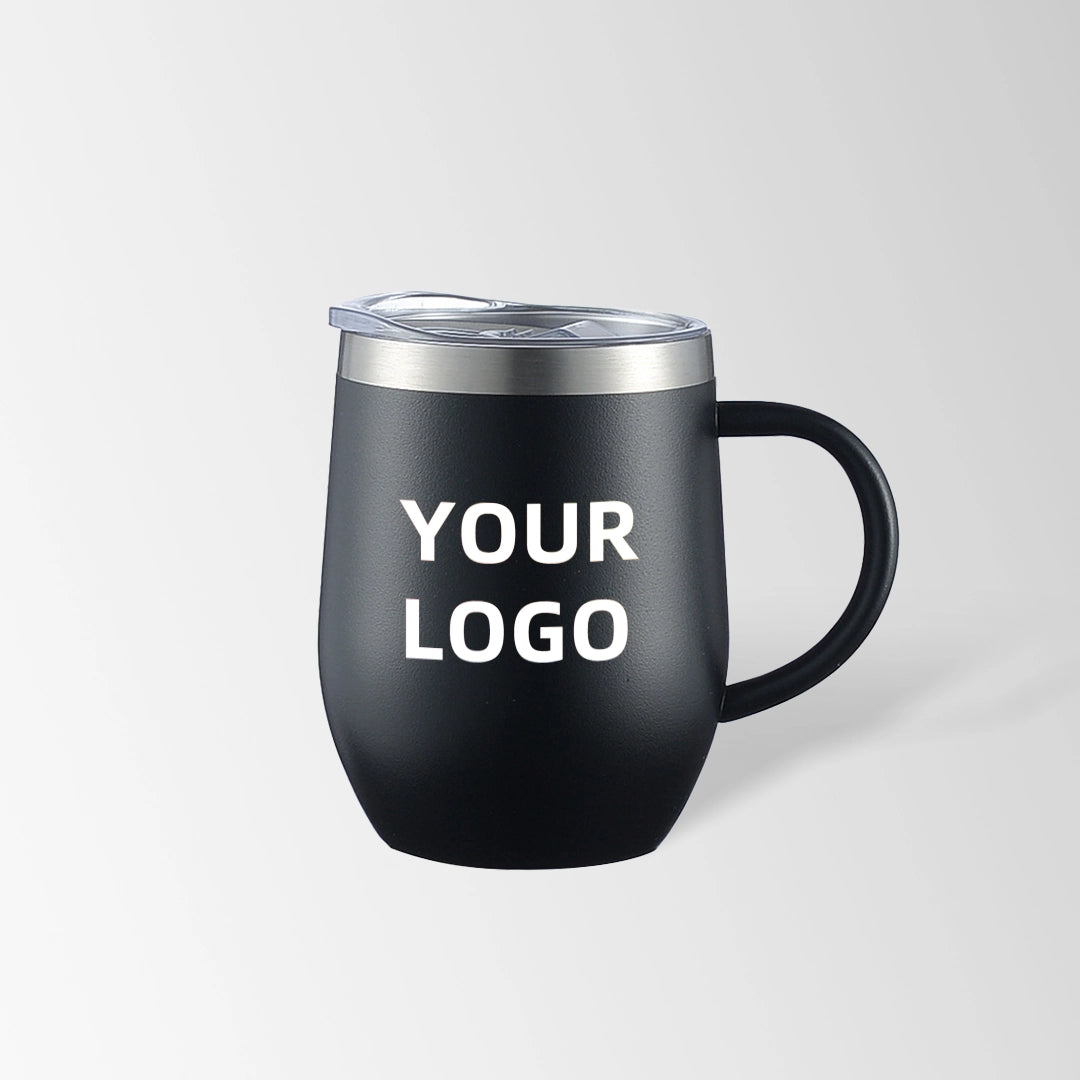 Black insulated coffee mug with handle custom logo