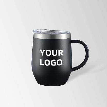 Black insulated coffee mug with handle custom logo