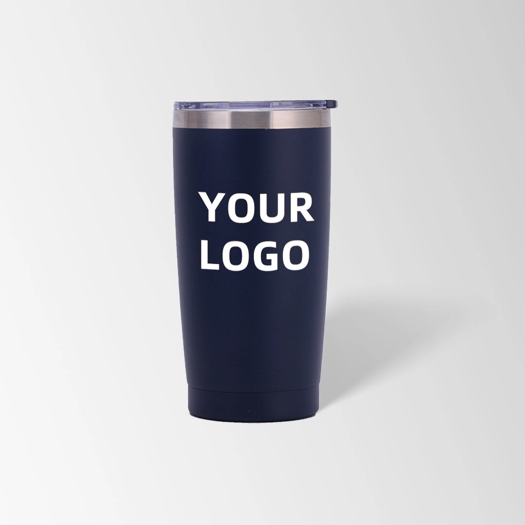 Navy blue vacuum insulated tumbler custom logo
