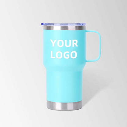 Lake Blue travel tumbler with handle custom logo