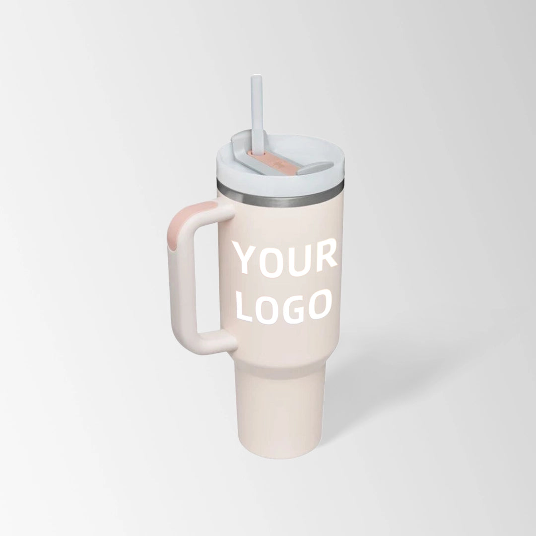 Rose quartz insulated tumbler with handle custom logo