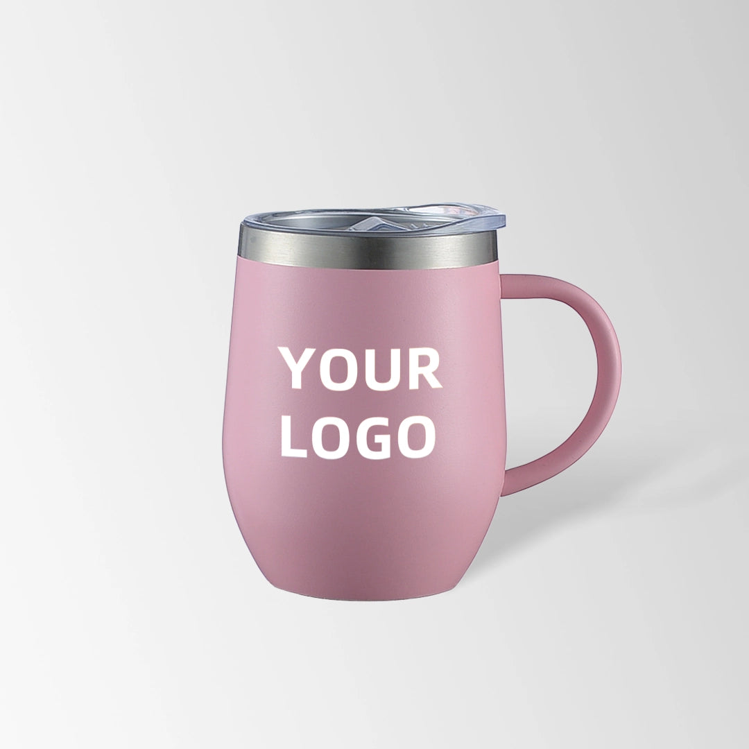 Pink insulated coffee mug with handle custom logo