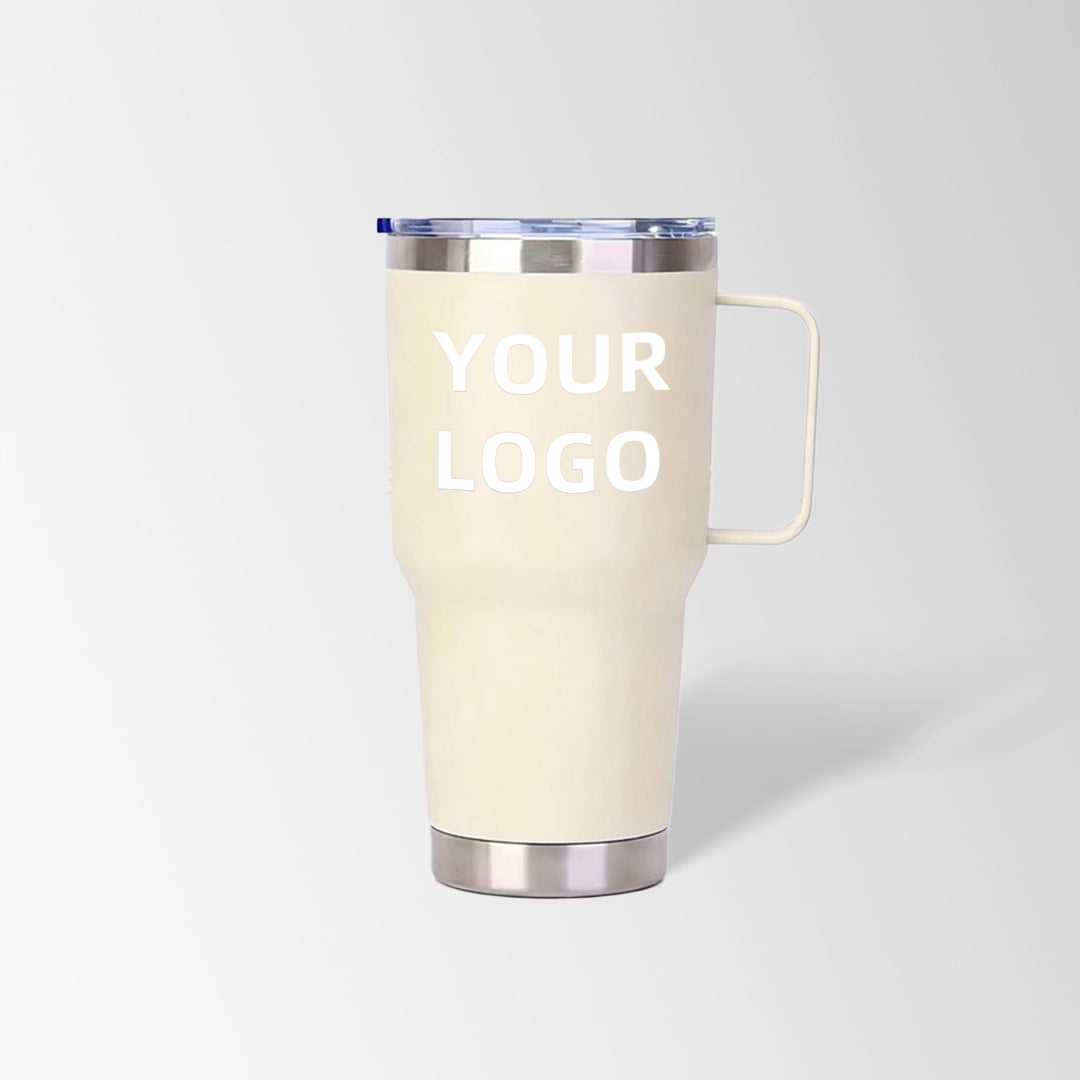 Cream white tumbler with handle custom logo