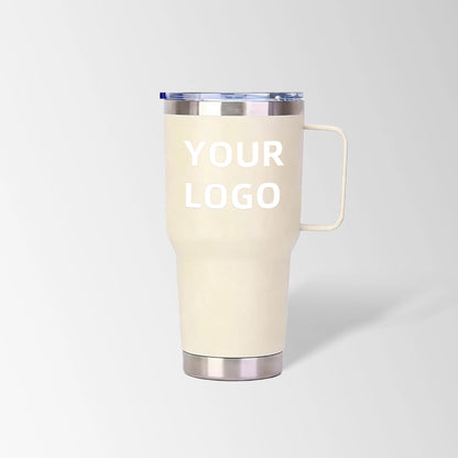 Cream white tumbler with handle custom logo