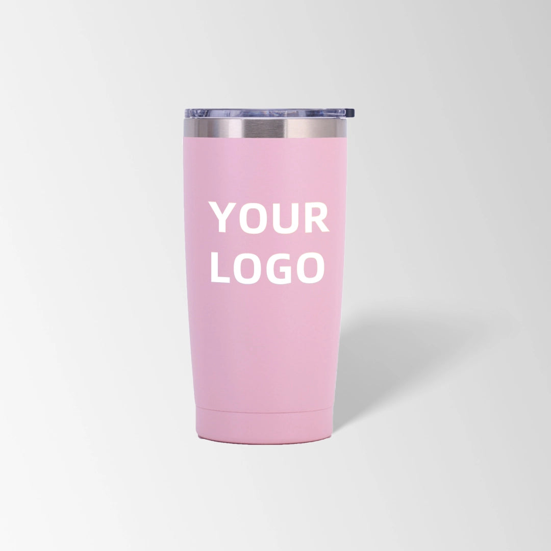 Pink vacuum insulated tumbler custom logo
