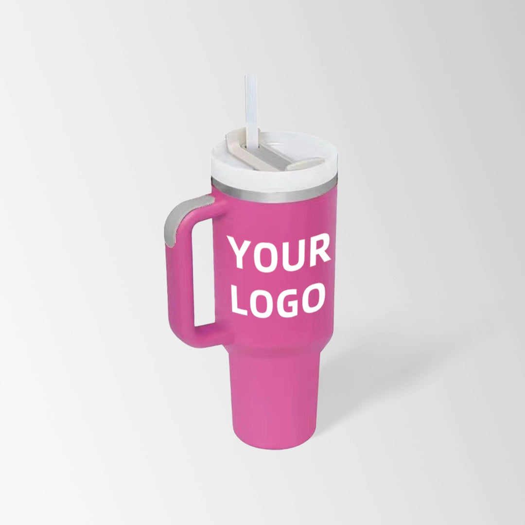Barbie pink insulated tumbler with handle custom logo