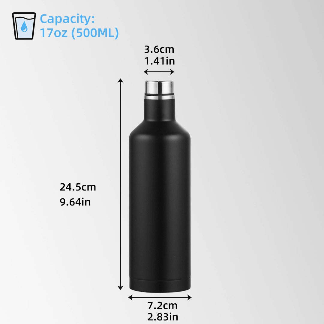 17 oz black stainless steel water bottle size and capacity chart