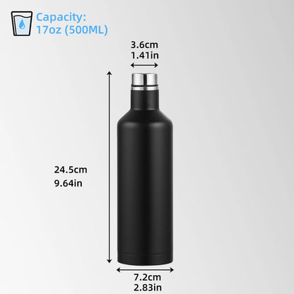 17 oz black stainless steel water bottle size and capacity chart