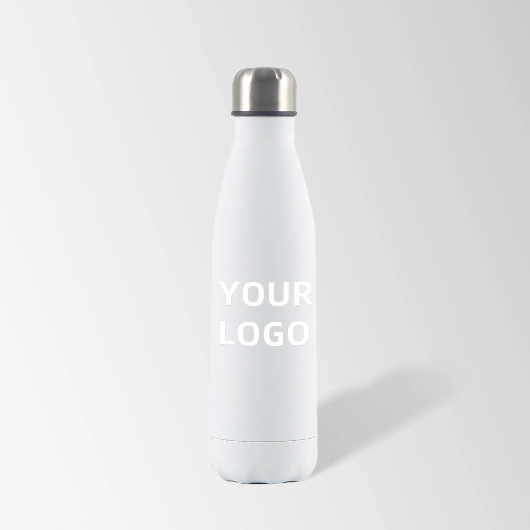 17 oz. white cola-shaped stainless steel water bottle