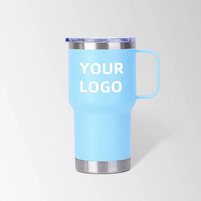 Sky blue travel tumbler with handle custom logo