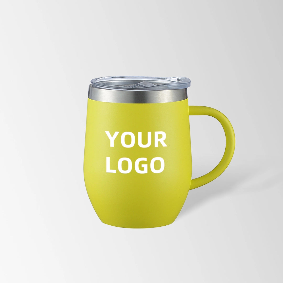 Yellow insulated coffee mug with handle custom logo
