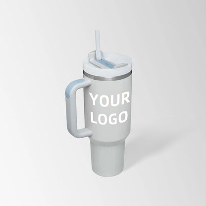 Mist gray insulated tumbler with handle custom logo