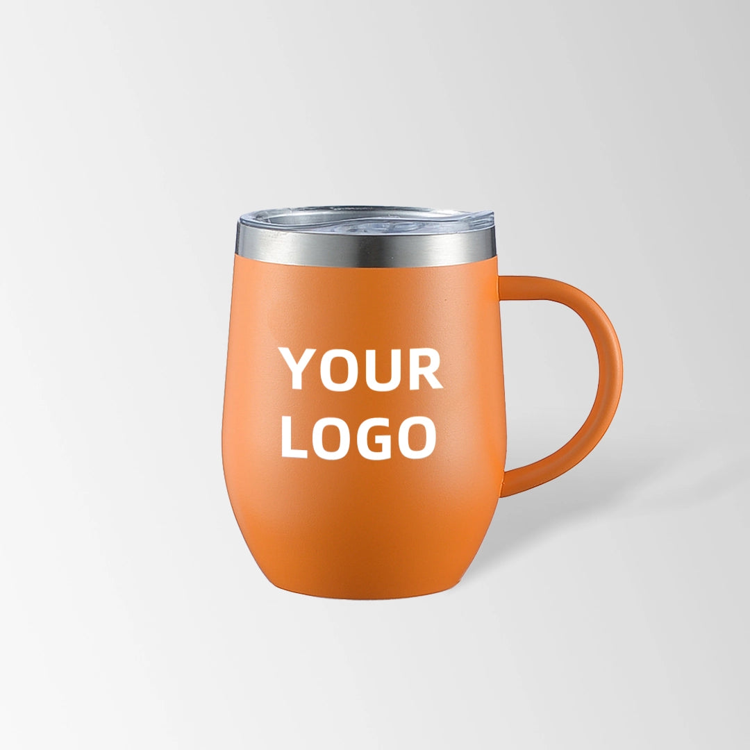 Orange insulated coffee mug with handle custom logo