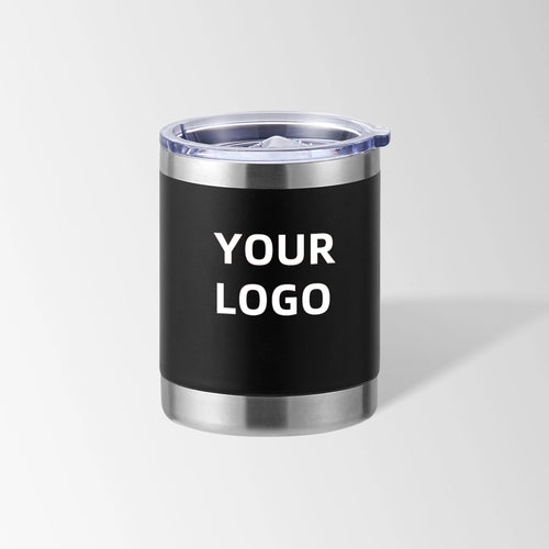 Black travel coffee tumbler custom logo