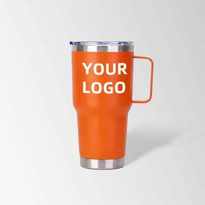 Orange tumbler with handle custom logo