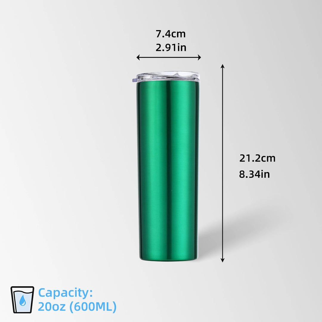 Transparent grass green skinny tumbler size and dimensions view