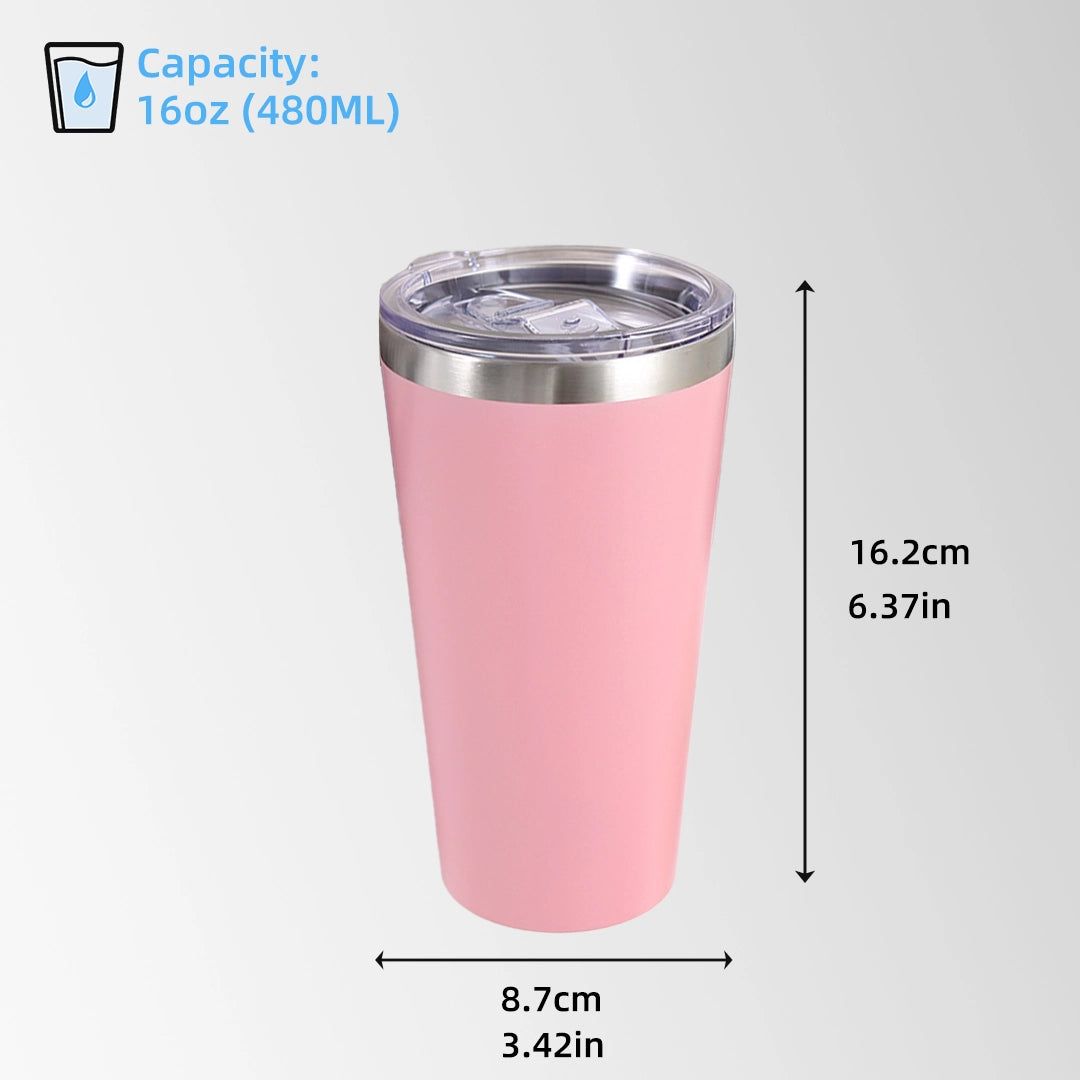 pink double wall tumbler size and dimensions view