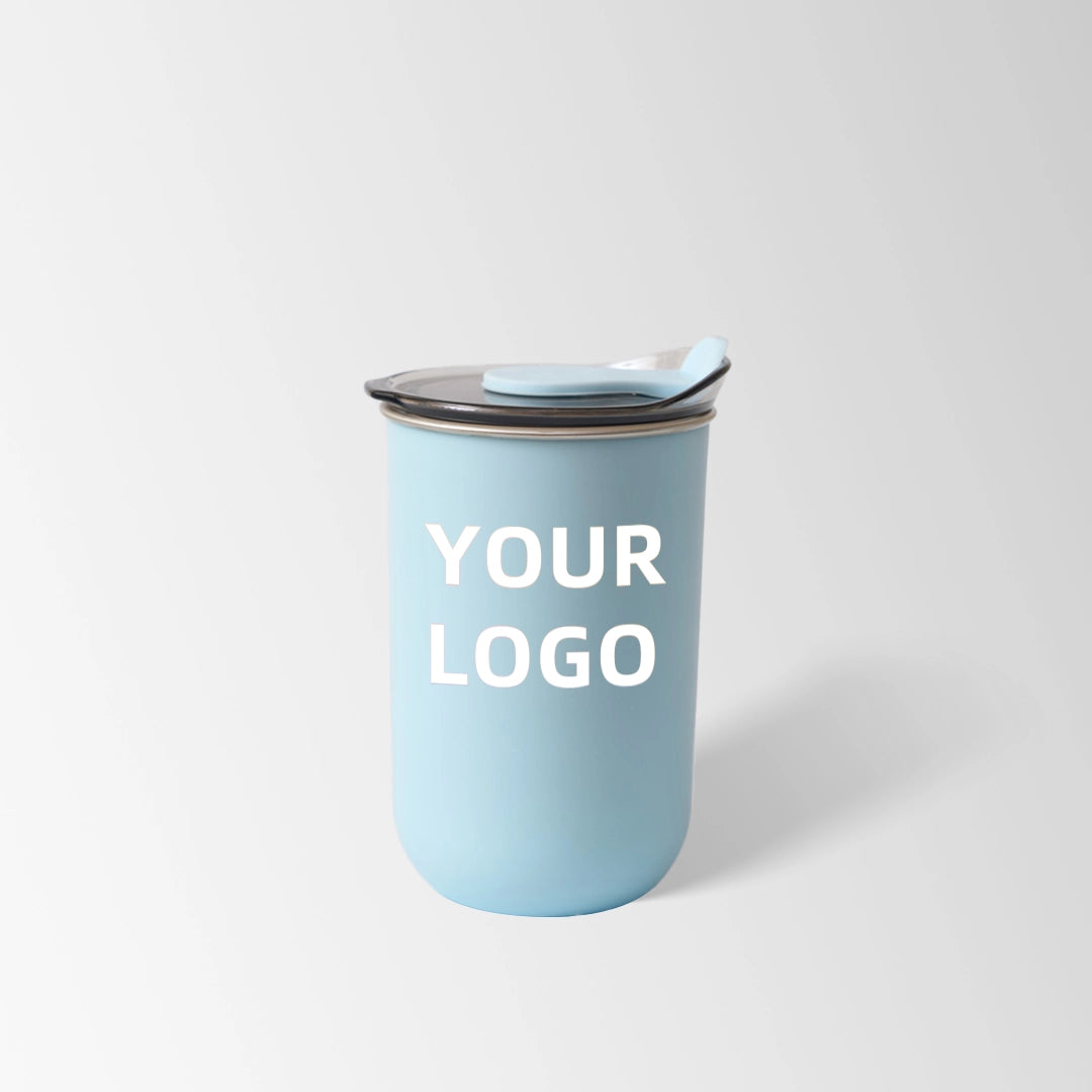 Light blue stainless steel coffee cup custom logo
