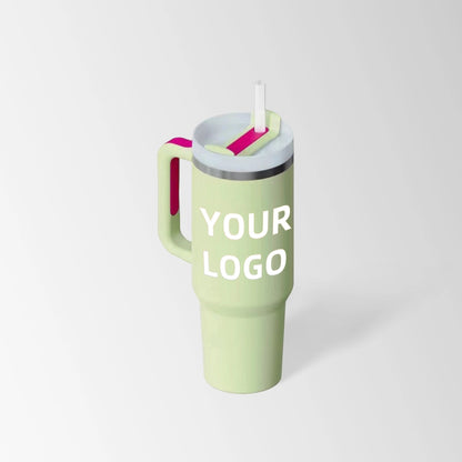 Light green insulated tumbler with handle custom logo