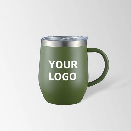 Olive green insulated coffee mug with handle custom logo