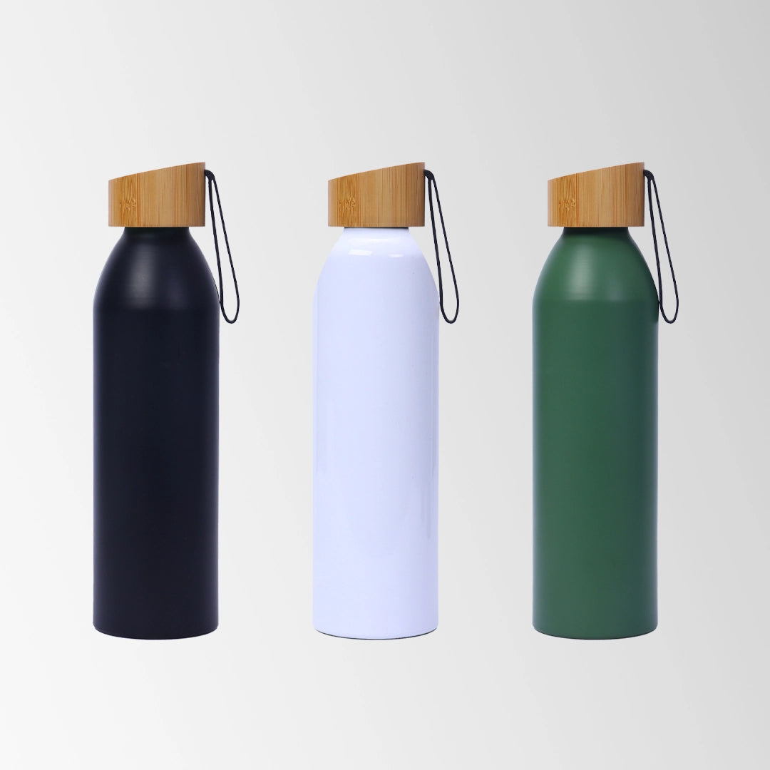 20 oz aluminum water bottles with bamboo lid in multiple colors