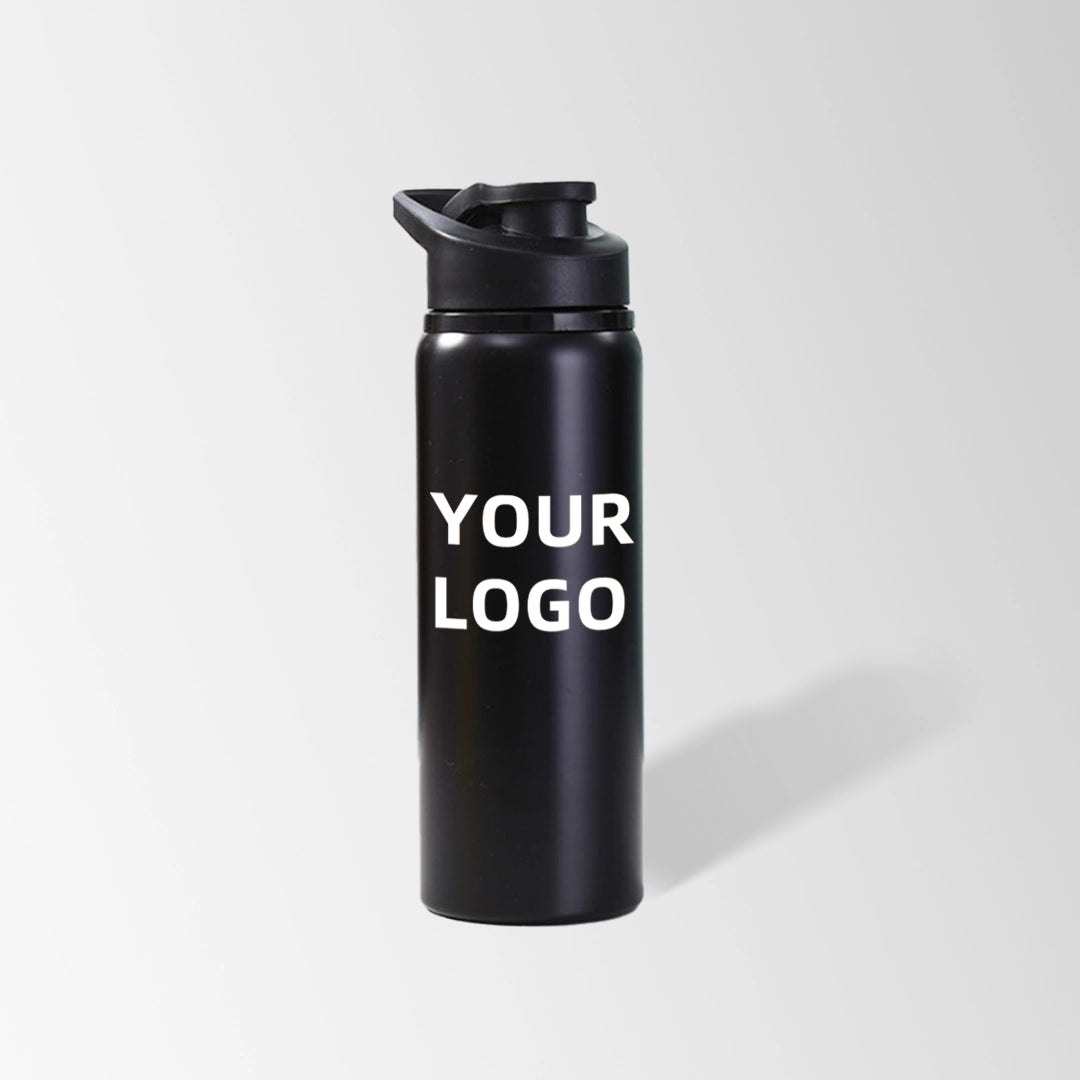20 oz black snap lid aluminum water bottle with logo
