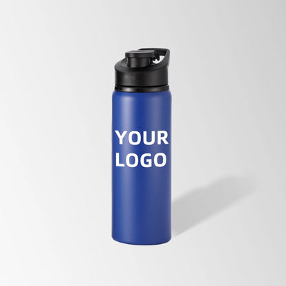 20 oz blue snap lid aluminum water bottle with logo