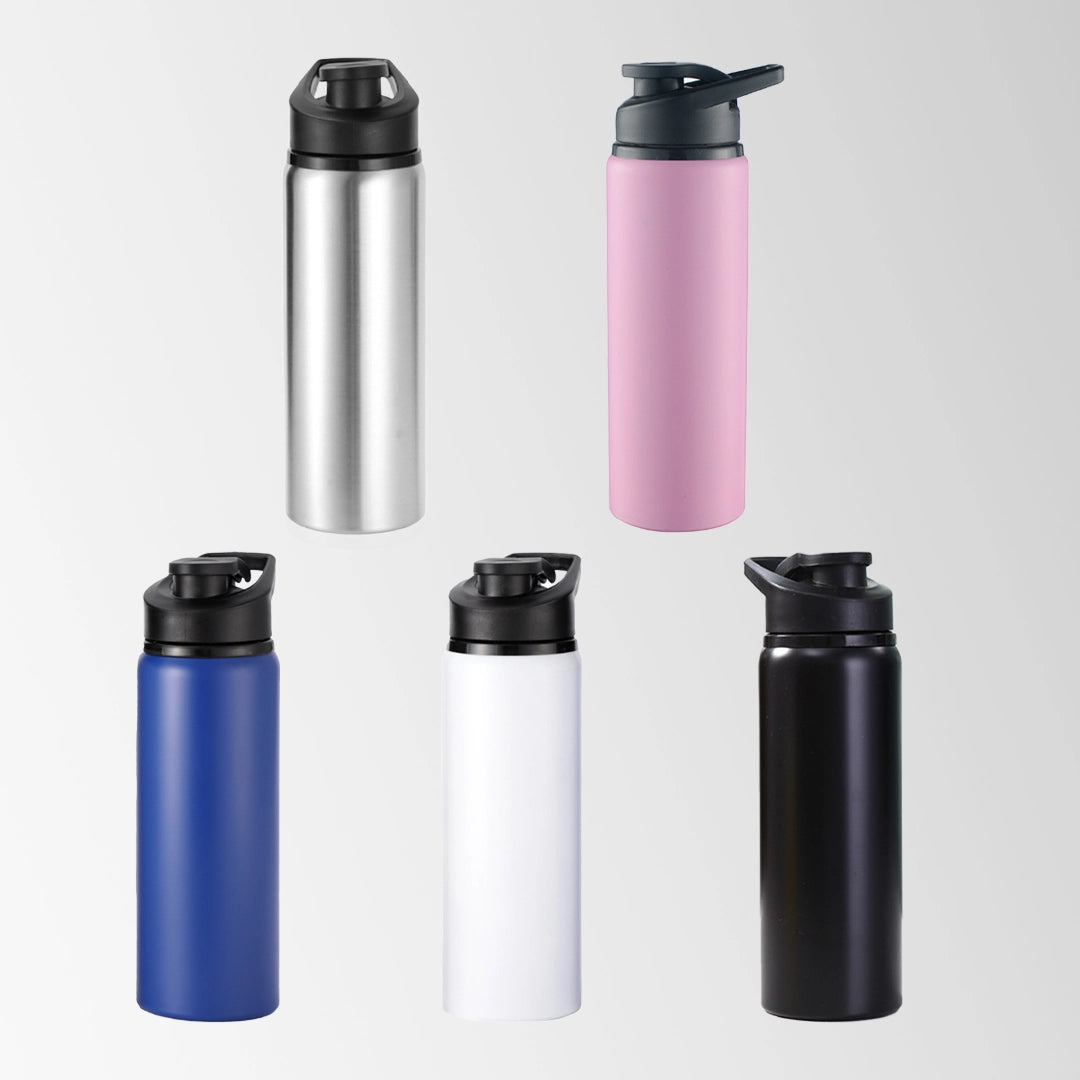 20 oz snap lid aluminum water bottles in five colors