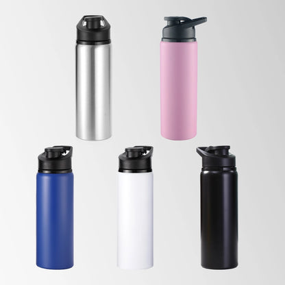 20 oz snap lid aluminum water bottles in five colors