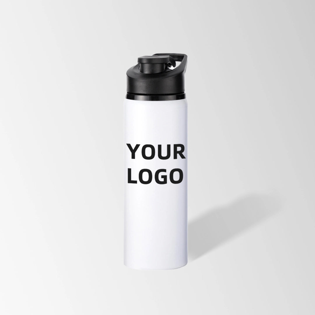 20 oz white snap lid aluminum water bottle with logo
