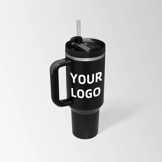 Black insulated tumbler with handle custom logo