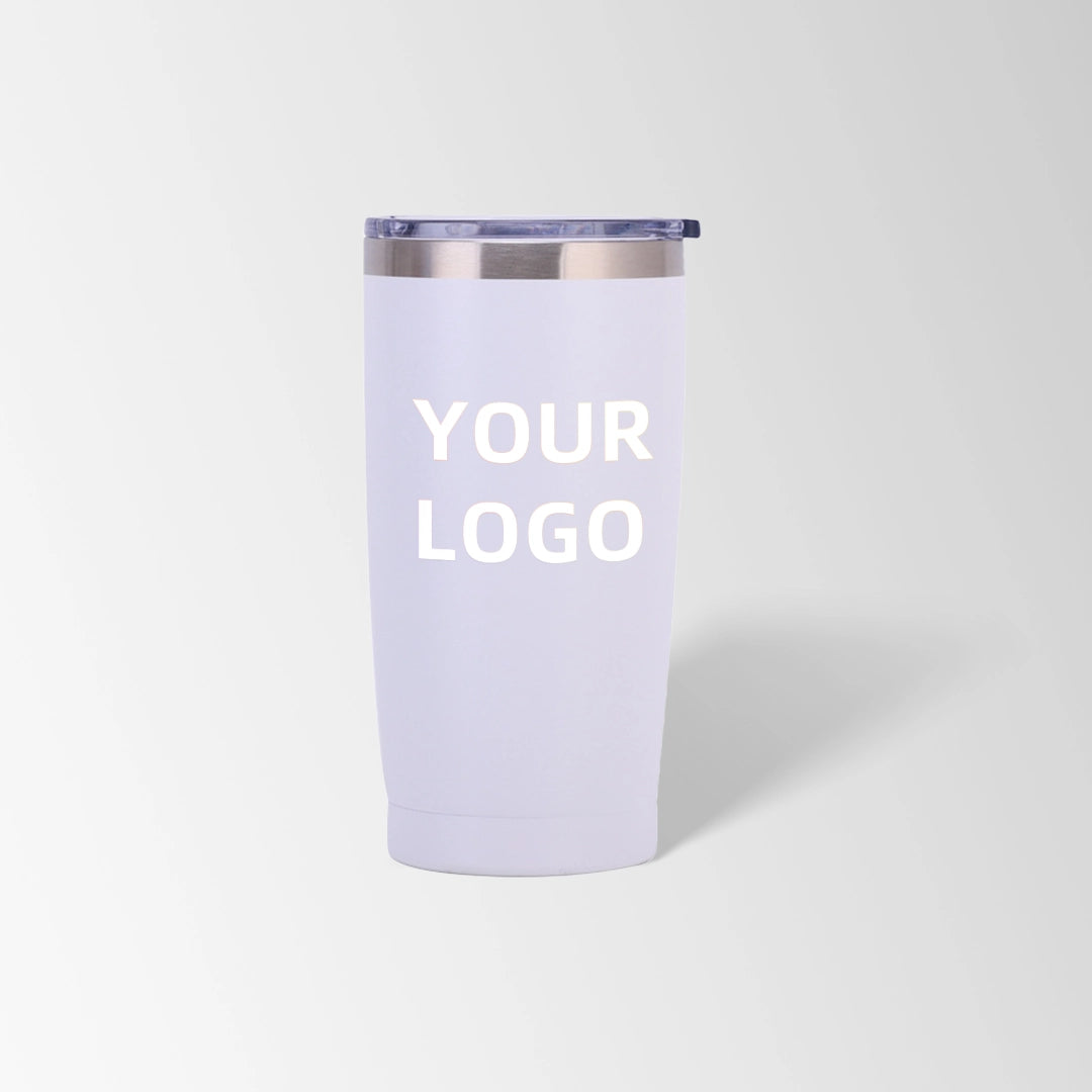 White vacuum insulated tumbler custom logo