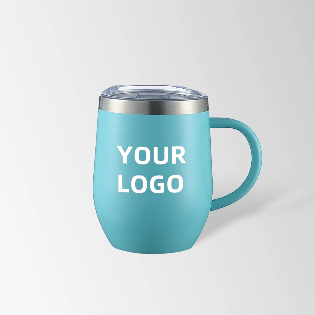 Sky blue insulated coffee mug with handle custom logo