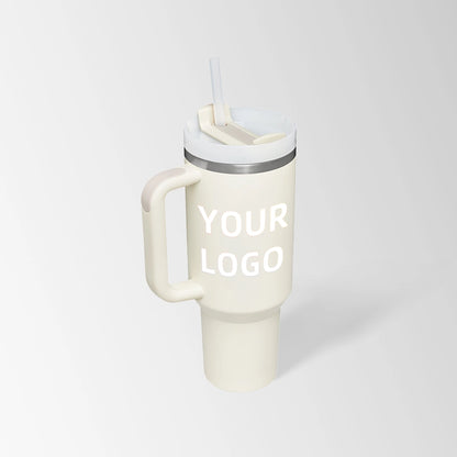 Cream white insulated tumbler with handle custom logo