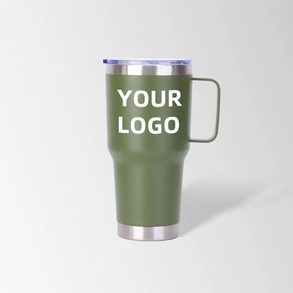 Olive green tumbler with handle custom logo