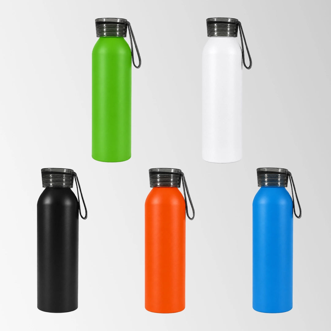 22 oz aluminum water bottles with non-slip screw-on cap in multiple colors