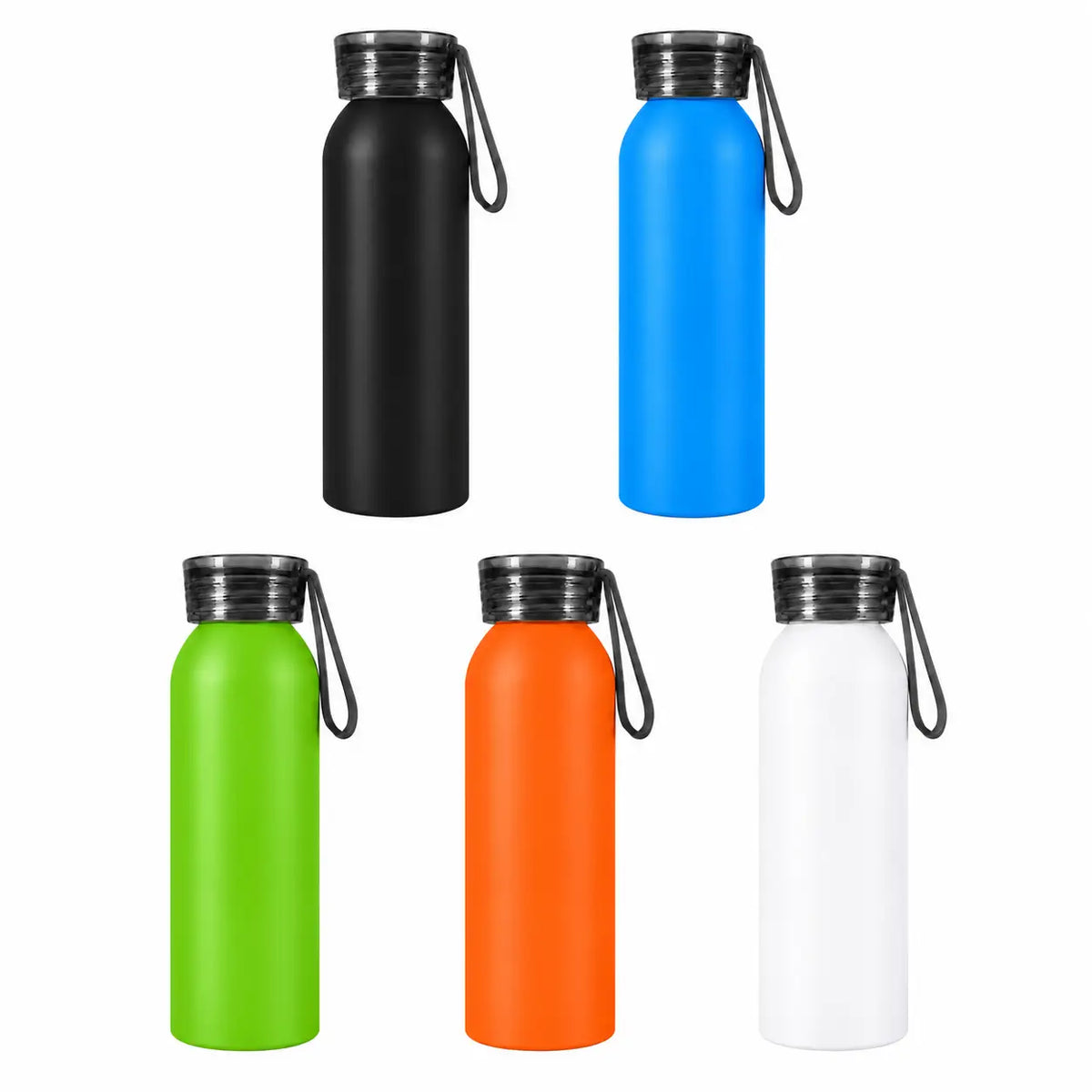 22 oz aluminum water bottles with non-slip screw-on cap in multiple colors