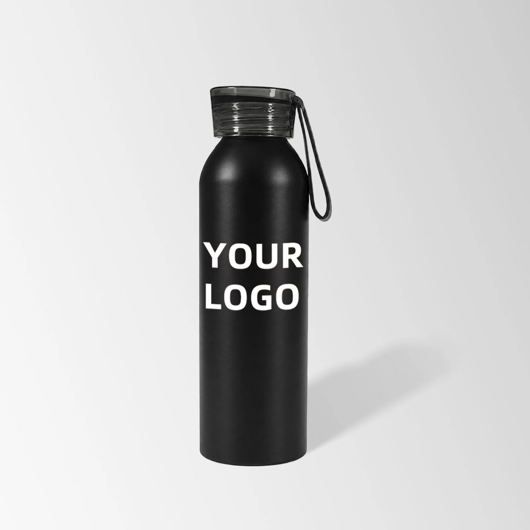 22 oz black aluminum water bottle with non-slip screw-on cap