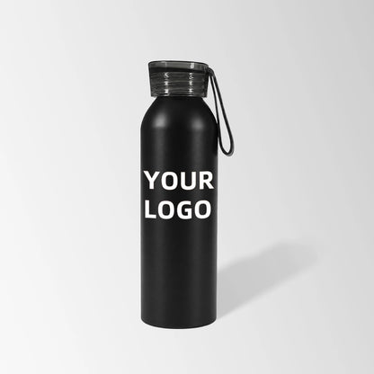 22 oz black aluminum water bottle with non-slip screw-on cap